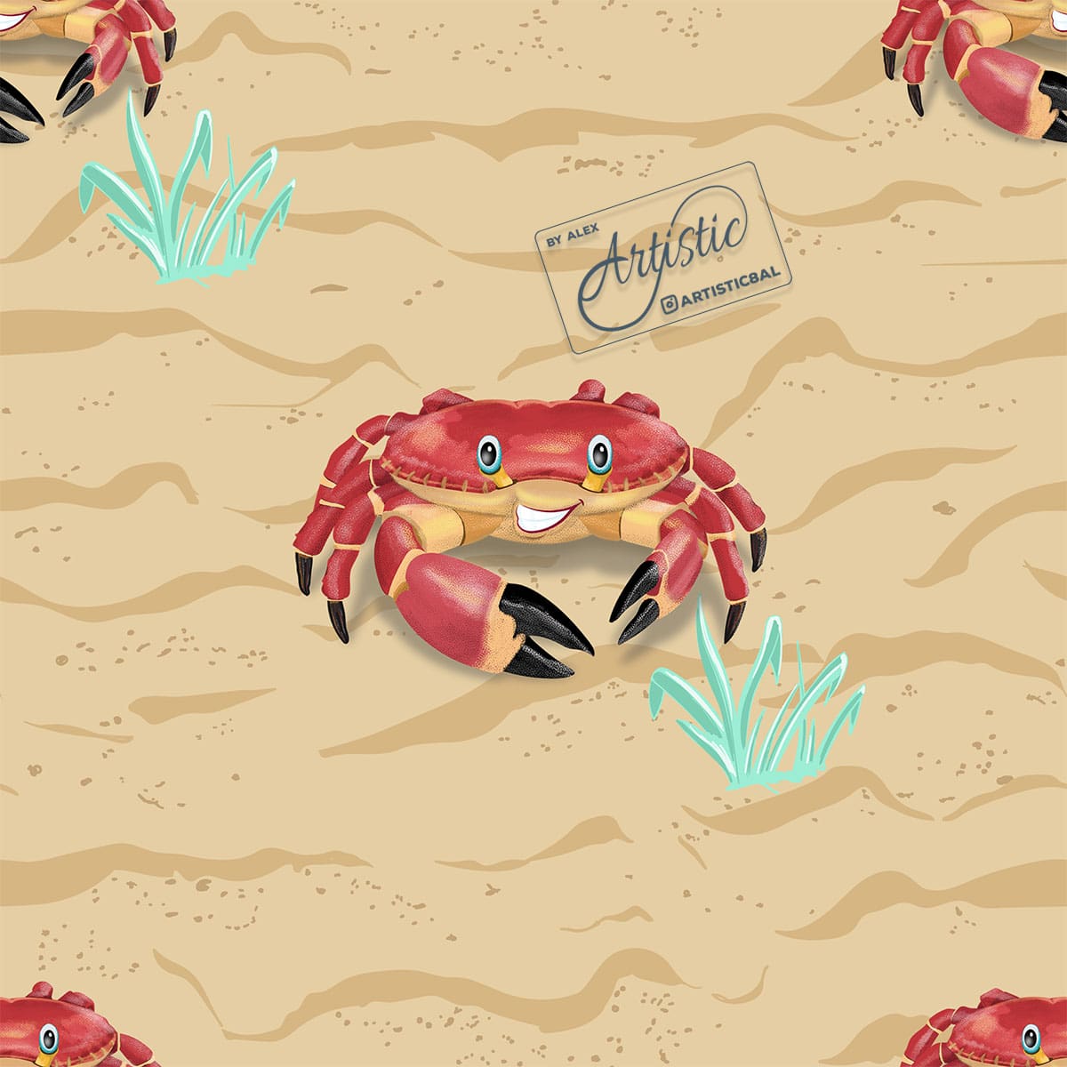 Seamless-Pattern-Happy-Crab